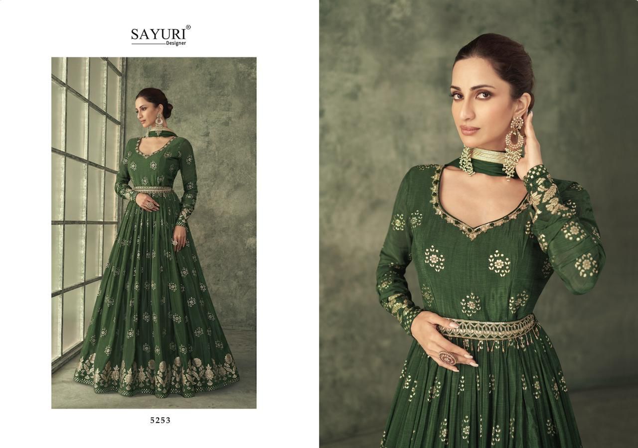 Sayuri Shine Gold Heavy Viscose Silk Wedding Wear Gown With Dupatta
